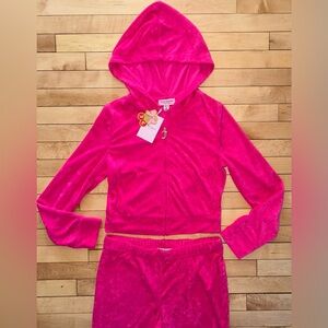NEW! NWT JUICY COUTURE Towel Terry OG Bling Tracksuit Set in Vixen Pink Size M